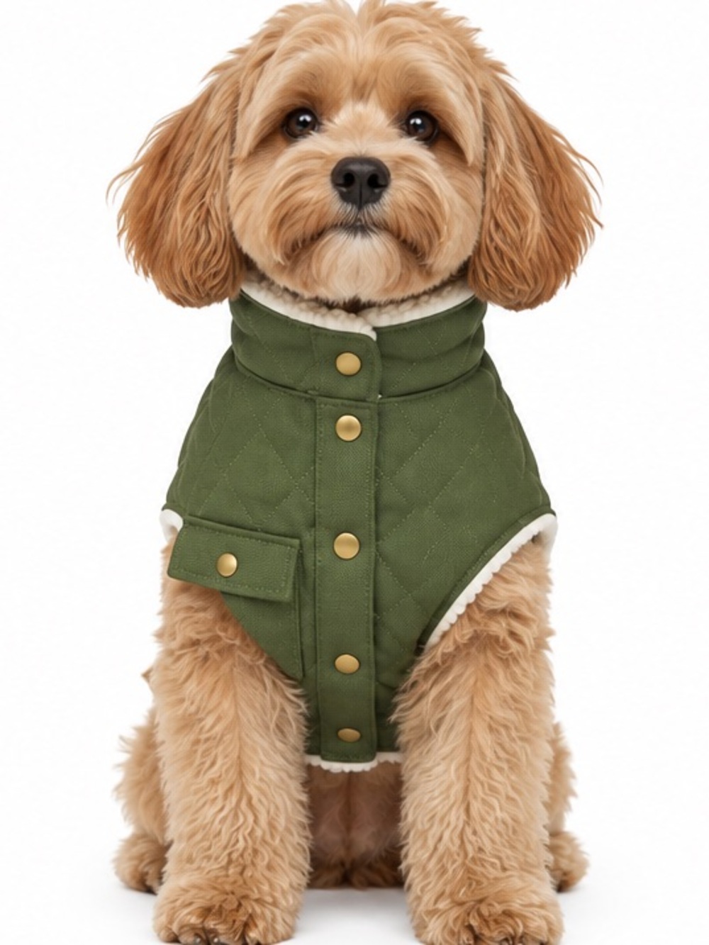 NEW - Furry Friends Olive Green Quilted Sherpa Dog Jacket – Size Medium
